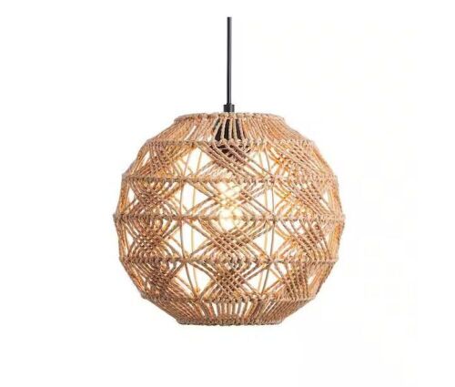 Merra 1-Light Matte Black Boho Pendant Light with Handwoven Hemp Rope Ball Shade - Lot 198