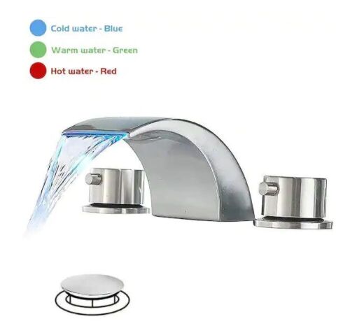 BWE 8 in. Widespread 2-Handle Bathroom Faucet with Led Light And Pop Up Drain in Brushed Nickel - Lot 270