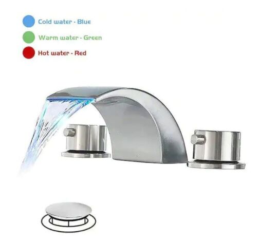 BWE 8 in. Widespread 2-Handle Bathroom Faucet With Led Light And Pop Up Drain in Brushed Nickel - Lot 271