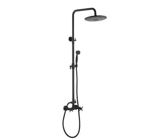 Exposed Pipe Complete Shower System 1-Spray Patterns with 2.5 GPM 8 in. Wall Mount Dual Shower Heads in Matte Black - Lot 276