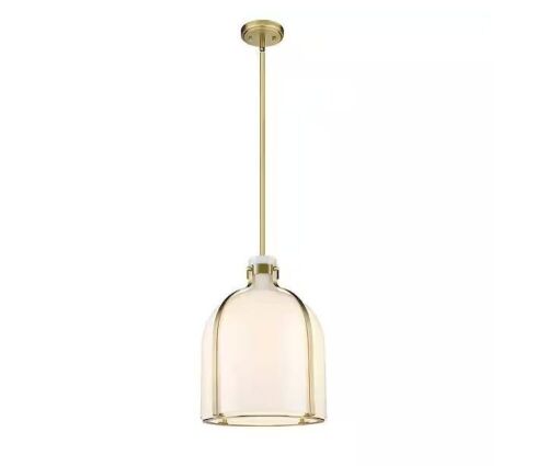 Pearson 12.25 in. 1-Light Rubbed Brass Pendant Light with White Opal Glass Shade - Lot 280