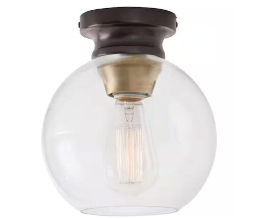Home Decorators Collection Evelyn 8 in. 1-Light Modern Industrial Bronze Flush Mount Ceiling Light with Clear Glass Shade - Lot 289