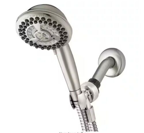 Waterpik 9-Spray 4.5 in. Single Wall Mount 1.8 GPM Handheld Adjustable Shower Head in Brushed Nickel - Lot 366