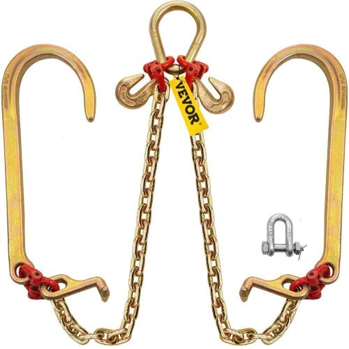 VEVOR 5/16 in x 2 ft Bridle Tow Chain, Grade 80, 9260 Lbs Break Strength with TJ Hooks and Crab Hooks - Lot 379