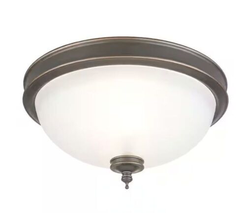 Hampton Bay Eastpoint 13 in. 2-Light Oil Rubbed Bronze Flush Mount with Frosted Glass Shade  - Lot 380