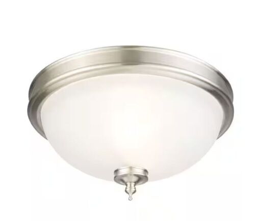 Hampton Bay Eastpoint 13 in. 2-Light Brushed Nickel Flush Mount with Frosted Glass Shade - Lot 386