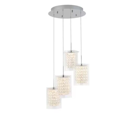 Artika Crystal Cube 17-Watt 4 Light Chrome Modern Integrated LED Pendant Light Fixture - Lot 398