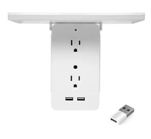 Lot of (2) Sharper Image Socket Shelf 6-Outlet Cordless Wall Extender with 2-USB Ports and 1-USBC Adapter - Lot 488