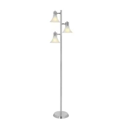 Hampton Bay 64-1/2 in. Brushed Nickel Floor Lamp with 3 Plastic Bell Shades - Lot 499