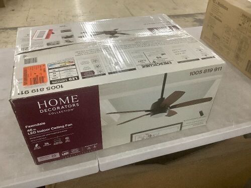 Home Decorators Collection Fawndale 46 in. Indoor Integrated LED Bronze Ceiling Fan with Light Kit, 5 Reversible Blades and Remote Control - Lot 580