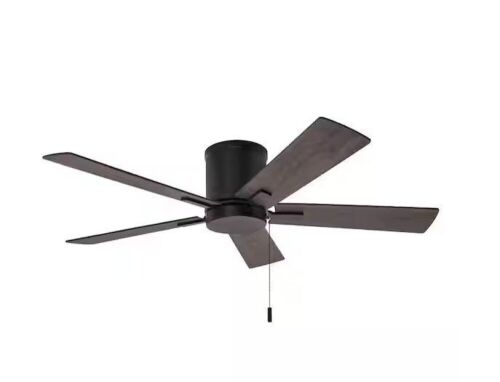 Hampton Bay Grantway 48 in. Indoor/Covered Outdoor Matte Black Low Profile Ceiling Fan Without Light with Pull Chain Included - Lot 582