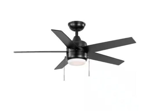 Hampton Bay Mena 44 in. LED Indoor/Outdoor Matte Black Ceiling Fan with Light Kit and Reversible Blades Included - Lot 584