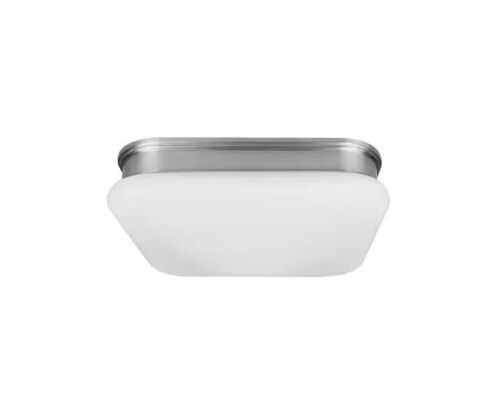 Hampton Bay Staniford 11 in. Light Brushed Nickel Adjustable CCT Integrated LED Ceiling Flush Mount Fixture with Glass Shade - Lot 593