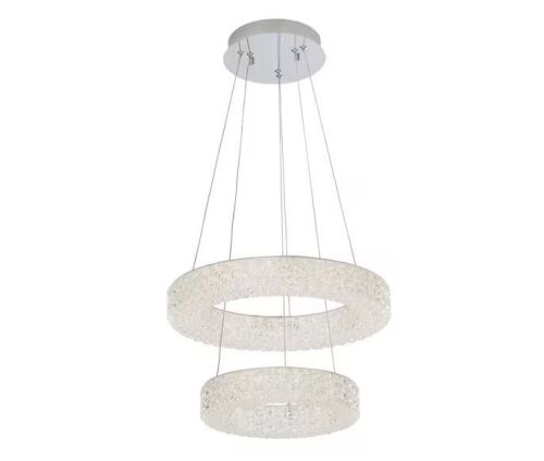 Home Decorators Collection Wesley Park 150-Watt Integrated LED Chrome Pendant Hanging Light with Clear Round Acrylic Ring Shades - Lot 594