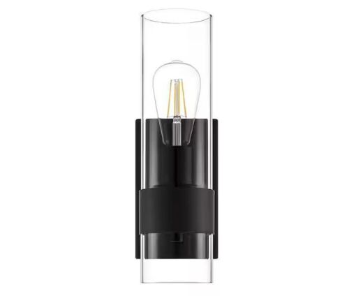 Hampton Bay Denbeck 4.5 in. W Matte Black 1-Light Sconce Clear Glass - Lot 596