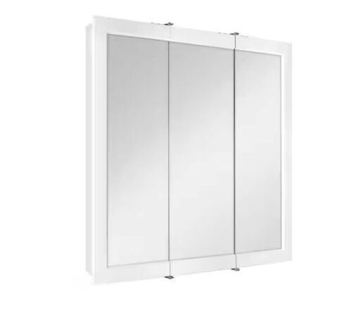 Glacier Bay 30-3/16 in. W x 29 in. H Framed Surface-Mount Tri-View Bathroom Medicine Cabinet with Mirror, White - Lot 675