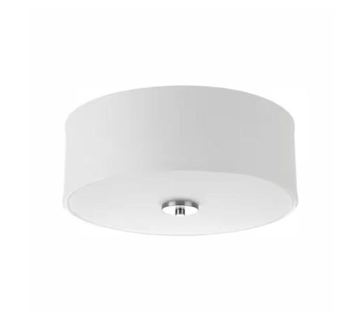 Progress Lighting Inspire Collection 13 in. Transitional Brushed Nickel LED Drum Shade Ceiling Light with White Linen Shade - Lot 686