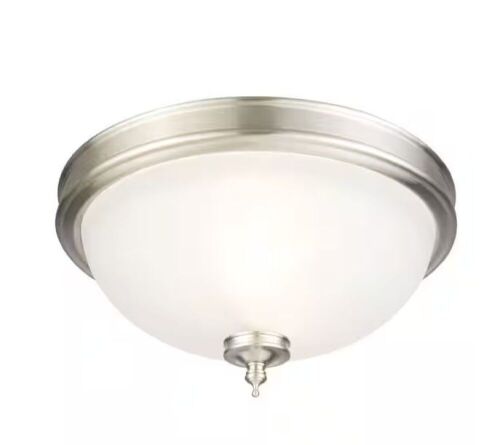 Hampton Bay Eastpoint 13 in. 2-Light Brushed Nickel Flush Mount with Frosted Glass Shade - Lot 688