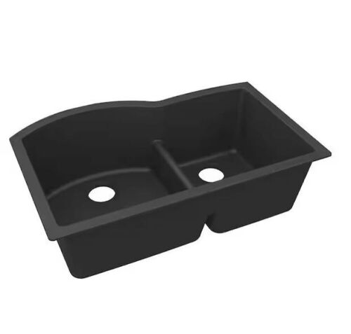 Elkay Quartz Classic 33 in. Undermount Double Bowl Matte Black Granite/Quartz Composite Kitchen Sink  - Lot 786