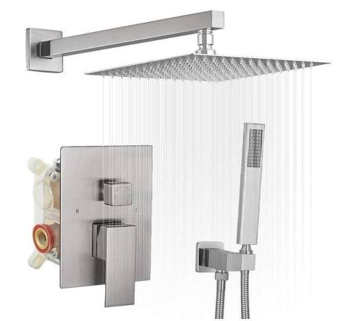 BWE Single Handle 2-Spray Square High Pressure Shower Faucet with 16" Shower Head in Brushed Nickel - Lot 791