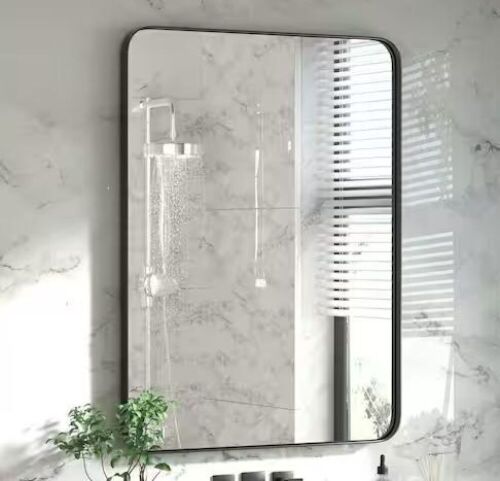 PRIMEPLUS 16 in. W x 24 in. H Small Modern Rectangle Stainless Steel Wall Mirror in Brushed Black - Lot 794