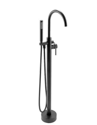 AKDY 1-Handle Freestanding Floor Mount Tub Faucet Bathtub Filler with Hand Shower in Matte Black - Lot 796