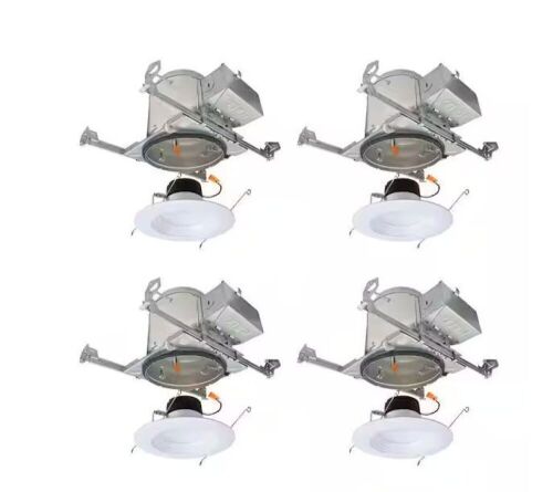 HALO LT 6 in. Adjustable CCT Canless IC Rated Dimmable Indoor/Outdoor Integrated LED Recessed Light Kit, 4-Pack - Lot 885
