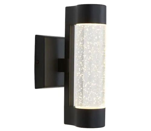 Home Decorators Collection Ansel 11.3 in. Black Modern Bubble Glass Integrated LED Hardwired Exterior Wall-Light Cylinder Sconce - Lot 891