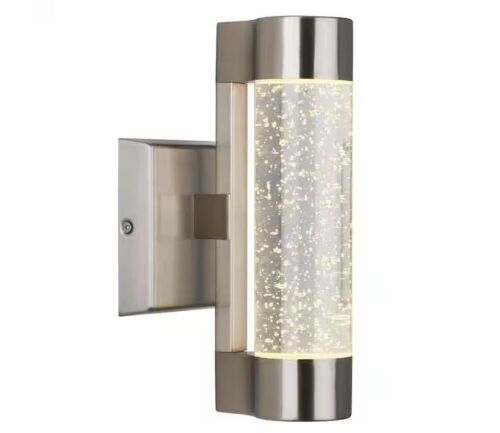 Home Decorators Collection Ansel Stainless Steel Modern Bubble Glass Integrated LED Outdoor Hardwired Cylinder Sconce - Lot 892