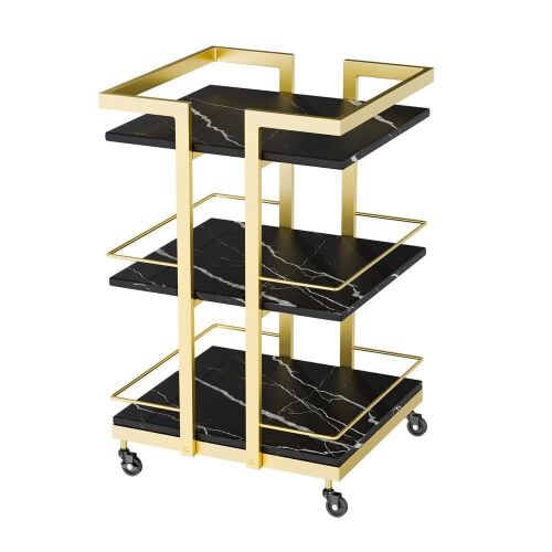 OmySalon Rolling Esthetician Trolley Cart w/ 3 Wood Shelves - Lot 410