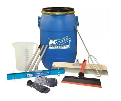 Kraft Tool Co. 7-Piece Self-Leveling Tool Kit with 15 Gal. Mixing Barrel - Lot 418