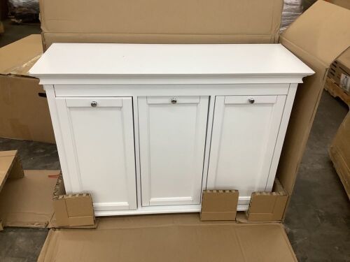 Home Decorators Collection Hampton Harbor 37 in. Triple Tilt-Out Hamper in White - Damaged Corner - Lot 147