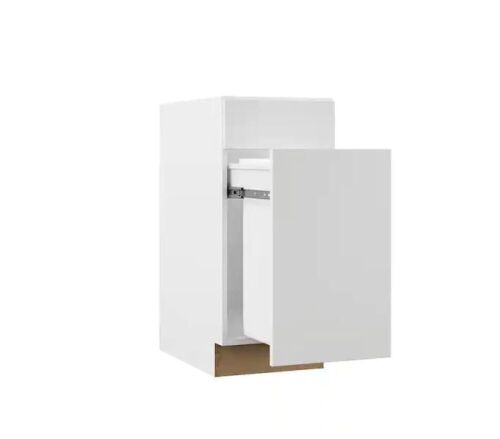 Hampton Bay Designer Series Edgeley Assembled 15x34.5x23.75 in. Pull Out Trash Can Base Kitchen Cabinet in White - Lot 72