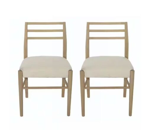 Noble House Fernleaf Light Beige Tweed Fabric and Wood Dining Chairs, Set of 2 - Lot 123