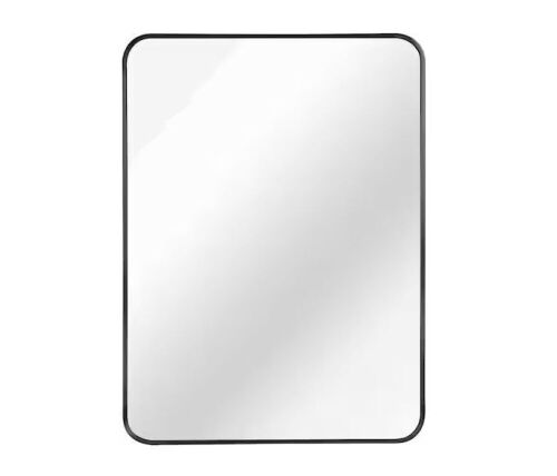 GQB 24 in. W x 32 in. H Rectangular Wall Mounted Brushed Aluminum Frame Mirror in Black - Lot 127