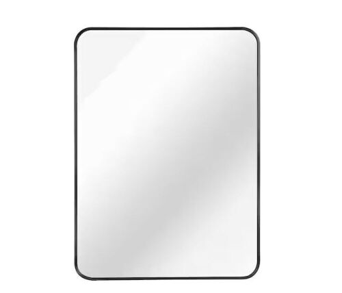 GQB 24 in. W x 32 in. H Rectangular Wall Mounted Brushed Aluminum Frame Mirror in Black - Lot 128