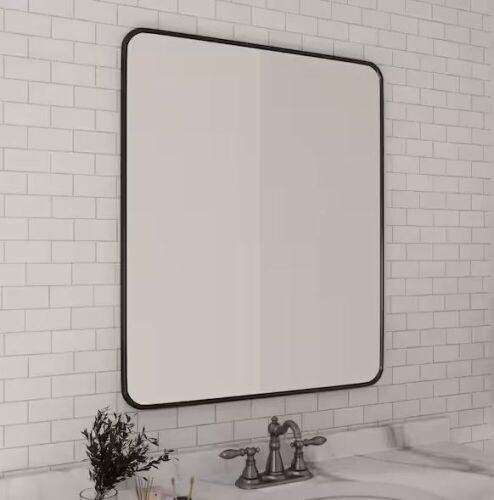 ELLO&ALLO 24 in. W x 36 in. H Rectangular Aluminum Framed Wall Mirror in Black - Lot 619