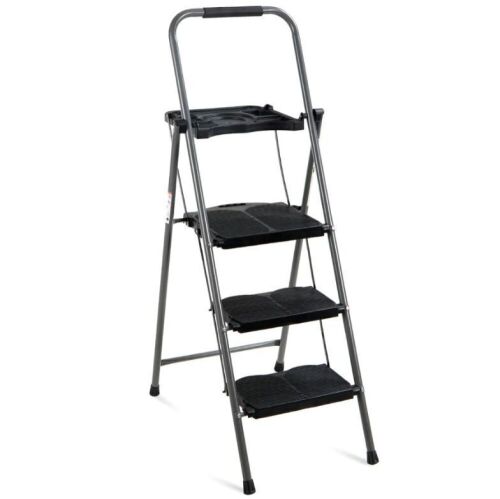 3-Step Folding Steel Ladder w/ Utility Tray, Hand Grip, 330lb Capacity - Lot 862