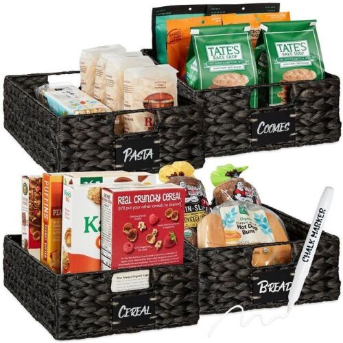 Set of 4 Water Hyacinth Pantry Baskets w/ Chalkboard, Chalk Marker - Lot 248