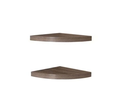DANYA B 11.5 in. x 11.5 in. Rustic Weathered Oak Corner Radial Shelves, Set of 2 - Lot 346