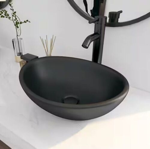 Eridanus Eclisse 16 in. x 13 in. Matte Black Vitreous China Oval Bathroom Vessel Sink - Lot 353