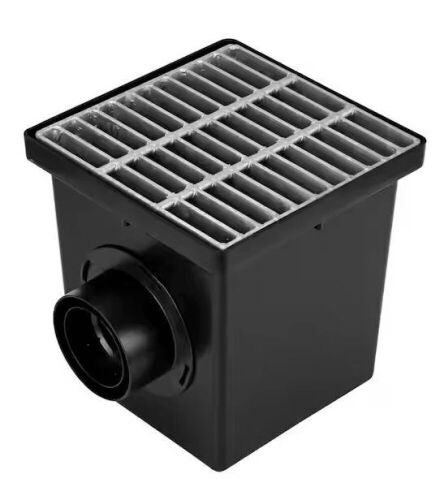 NDS 12 in. Square Catch Basin Drain Kit with 2-Opening Catch Basin Steel Grate 2-Outlet Adapters 1-Outlet Plug - Lot 441