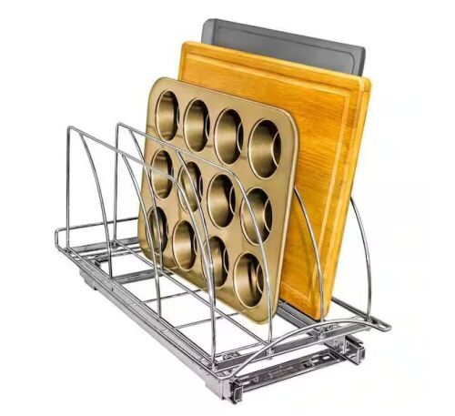 LYNK PROFESSIONAL Slide Out Kitchen Cabinet Rack 10 in. W x 21 in. D - Chrome - Lot 445