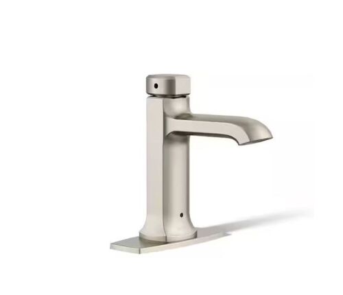 KOHLER Rubicon Battery Powered Touchless Single Hole Bathroom Faucet in Vibrant Brushed Nickel - Lot 548