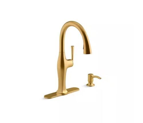 KOHLER Sundae Single-Handle Pull Down Sprayer Kitchen Faucet in Vibrant Brushed Moderne Brass - Lot 551