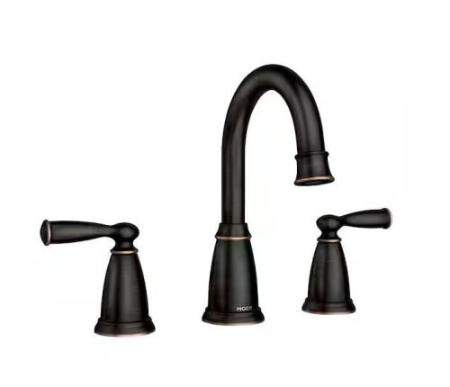 MOEN Banbury 8 in. Widespread Double Handle High-Arc Bathroom Faucet in Mediterranean Bronze - Lot 552