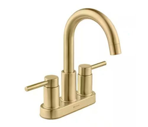 Glacier Bay Dorind 4 in. Centerset Double Handle High-Arc Bathroom Faucet in Matte Gold - Lot 555