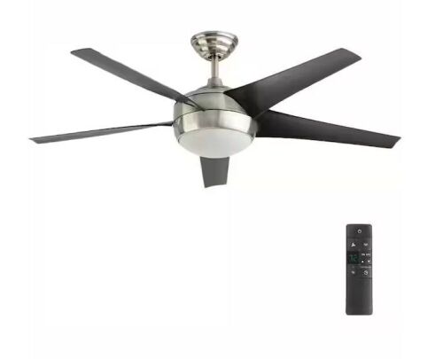 Home Decorators Collection Windward IV 52 in. Indoor LED Brushed Nickel Ceiling Fan with Dimmable Light Kit, Remote Control and Reversible Motor - Lot 433