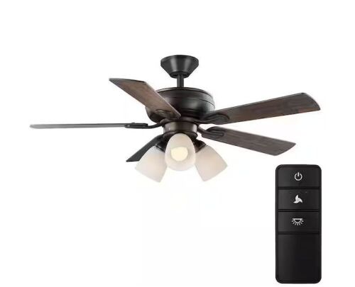 Hampton Bay Riley 44 in. Indoor LED Bronze Dry Rated Downrod Ceiling Fan with 5 Reversible Blades, Light Kit and Remote Control - Lot 527