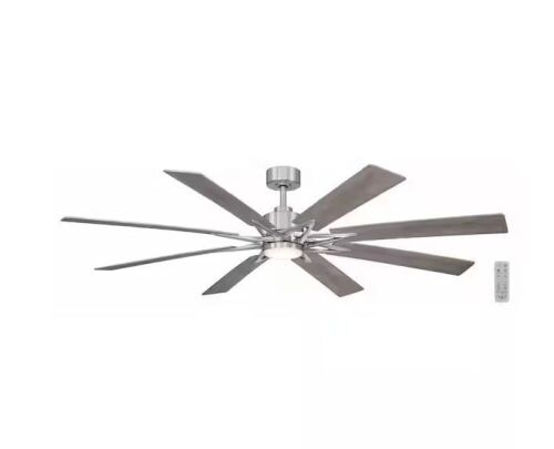 Home Decorators Collection Intervale 72 in. Indoor/Outdoor Brushed Nickel Windmill Ceiling Fan with Adjustable White LED with Remote Included - Lot 530